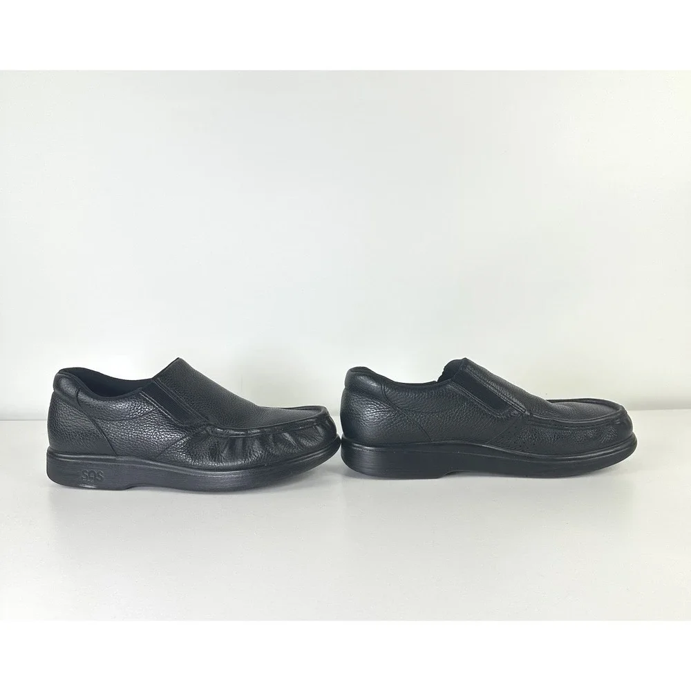 SAS‎ Side Gore Black Leather Slip-On Shoes Comfort Loafer Made USA Men's 10.5 S